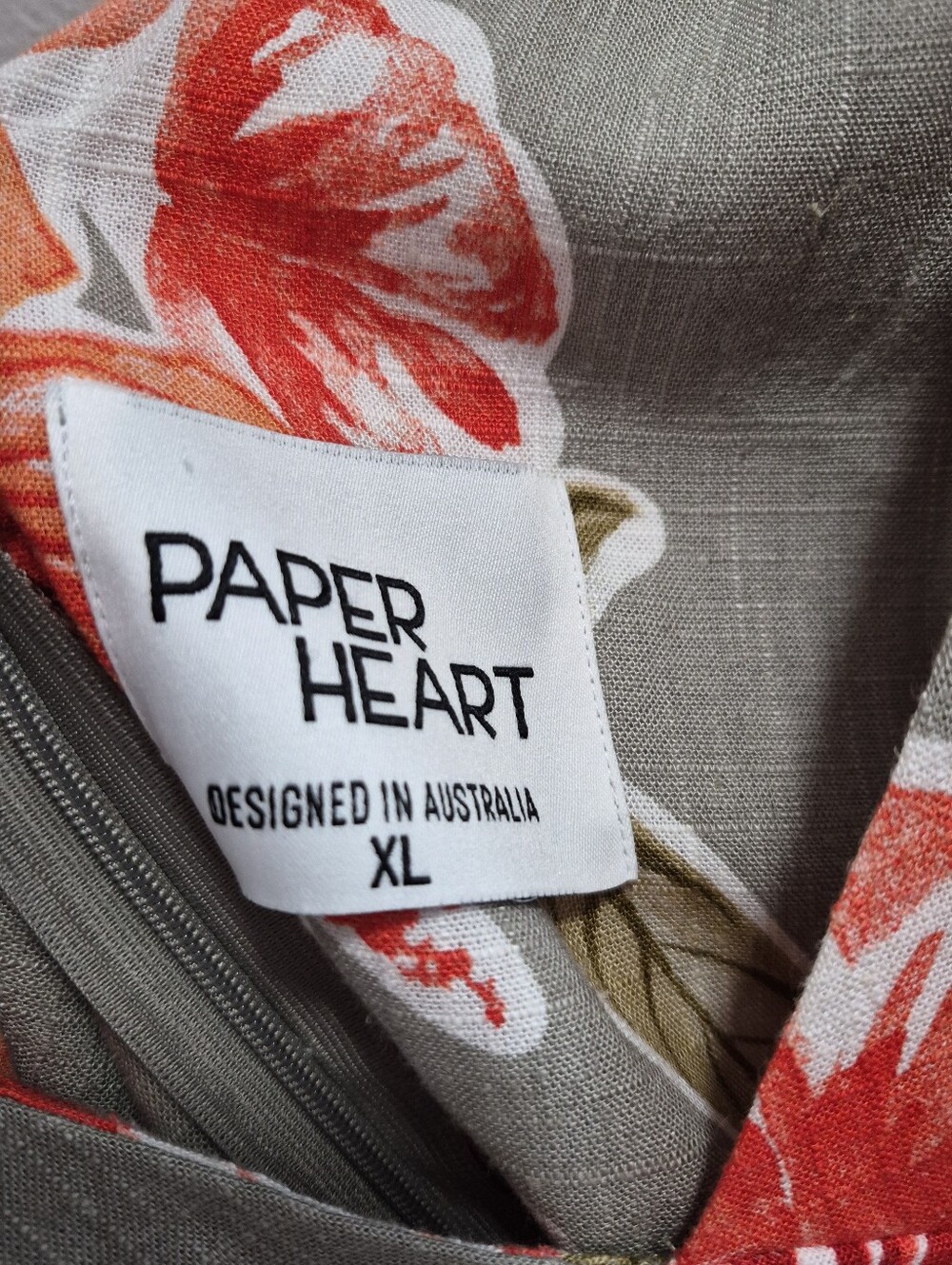 Paper Heart NWT Tropical Hibiscus Sage Green Maxi Dress Linen Blend Size XL - Picture 4 of 6